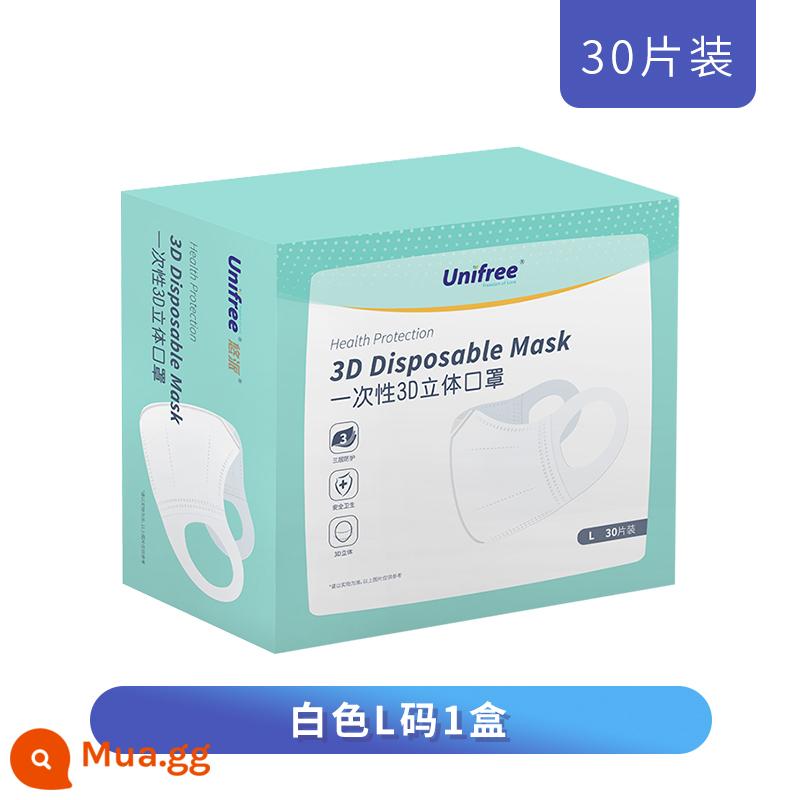 mặt nạ unifree ba lớp mỏng thoáng khí dùng một lần vải tan chảy màu trắng 3d mặt nạ ba chiều bảo vệ miệng và mũi người lớn - [Trắng size L] 30 miếng