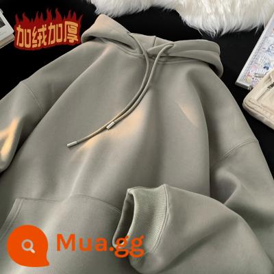 Áo Len Vintage Nam Có Mũ Plus Nhung Dày Mùa Đông Oversize Bé Cáo Bạc Nhung Nặng 500G Triều Xuân Thương Hiệu - WY4000-xám xanh cộng nhung