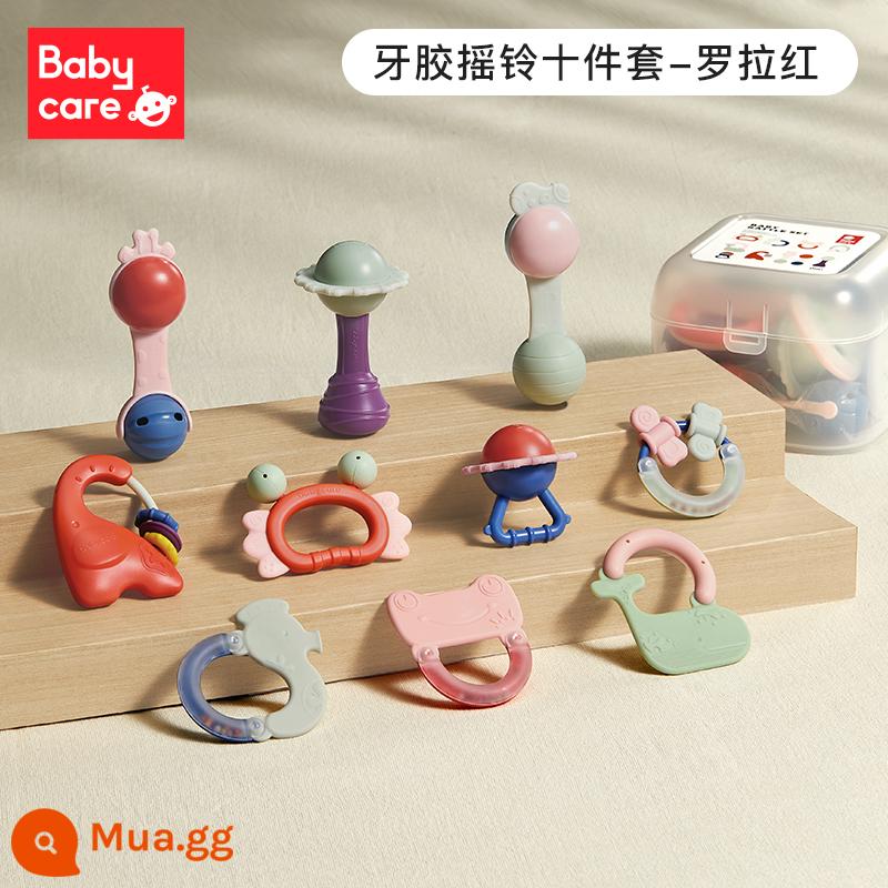 Babycare Cao Cấp Tay Lục Lạc Đồ Chơi Xếp Hình Nắm Tập Răng Fixer Có Thể Cắn 0-3-6 Tháng - Bộ lục lạc cơ bản 10 món-Rolla đỏ