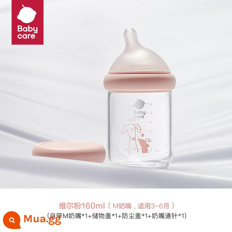 bình sữa thủy tinh nghiêng đầu babycare cho bé sơ sinh từ 0 đến 6 tháng tuổi trở lên giả sữa mẹ chống đầy hơi chống sặc - Bột Weir 160ml (Núm vú M, thích hợp cho bé 3-6 tháng)