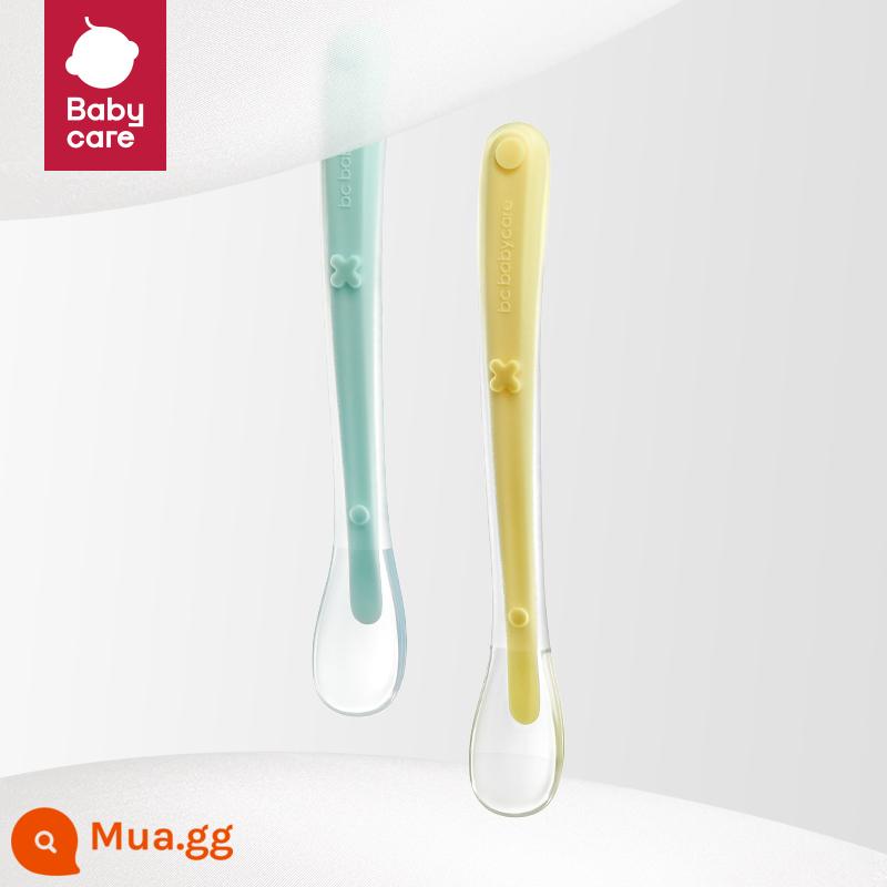 Babycare Muỗng Silicone Mềm Sơ Sinh Cho Bé Ăn Thìa Nước Bộ Đồ Ăn Trẻ Em Ăn Thức Ăn Không Chủ Yếu Bát Thìa - [Bộ hai chiếc] Thìa mềm silicon (xanh + vàng)