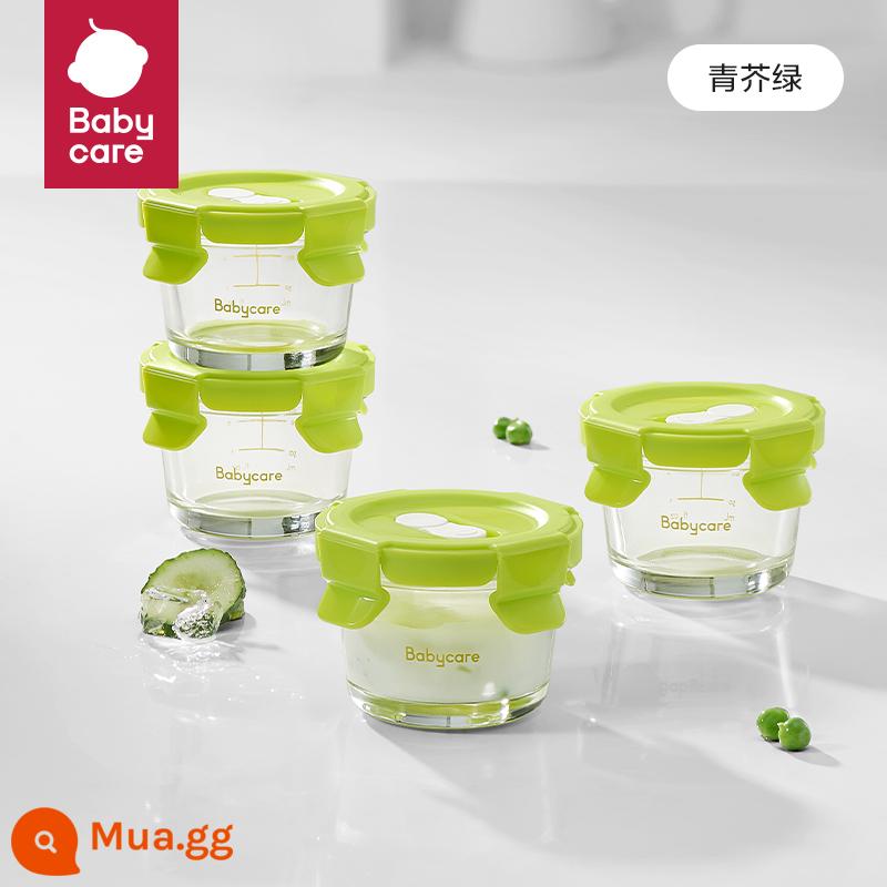 babycare hộp thức ăn bổ sung cho bé thủy tinh dụng cụ bảo quản thức ăn không chủ lực cho bé di động chống rò rỉ có thể hấp và bảo quản đông lạnh - Xanh mù tạt xanh [Mẫu thủy tinh-4 gói]