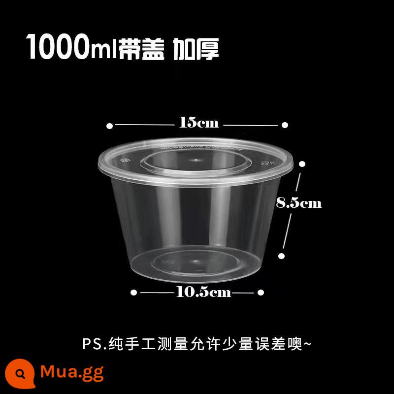 Hộp cơm dùng một lần hình chữ nhật 1000ml có nắp đậy bằng nhựa dày trong suốt mang đi thức ăn nhanh hộp cơm tròn hộp bento - 1000ML tròn trong suốt (20 bộ có nắp)