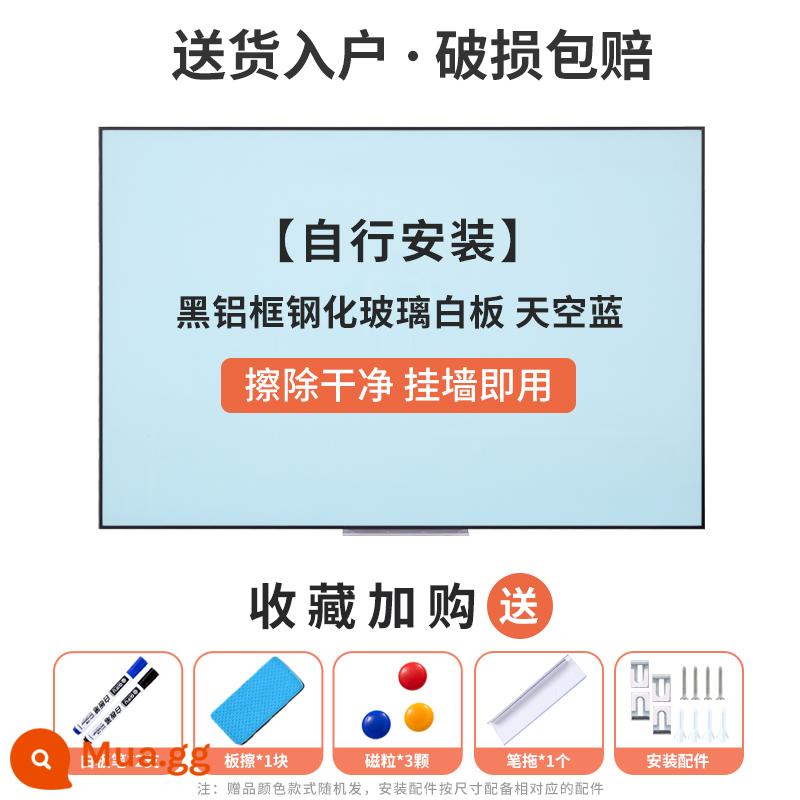 Ziwei khung sao kính cường lực từ tính bảng trắng bảng viết cuộc họp văn phòng bảng đen treo tường nhà sổ tay trẻ em bảng viết từ tính giảng dạy đào tạo treo tường kính bảng đen Kanban - Loại treo khung đen - xanh da trời [tự lắp đặt] + gói công ty lớn miễn phí