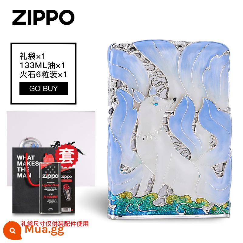 Bật lửa Zippo hình cáo chín đuôi vỏ men dạ quang chính hãng phiên bản giới hạn dầu hỏa chống gió quà tặng cho bạn trai - Cáo chín đuôi xanh [Mua một tặng bốn]