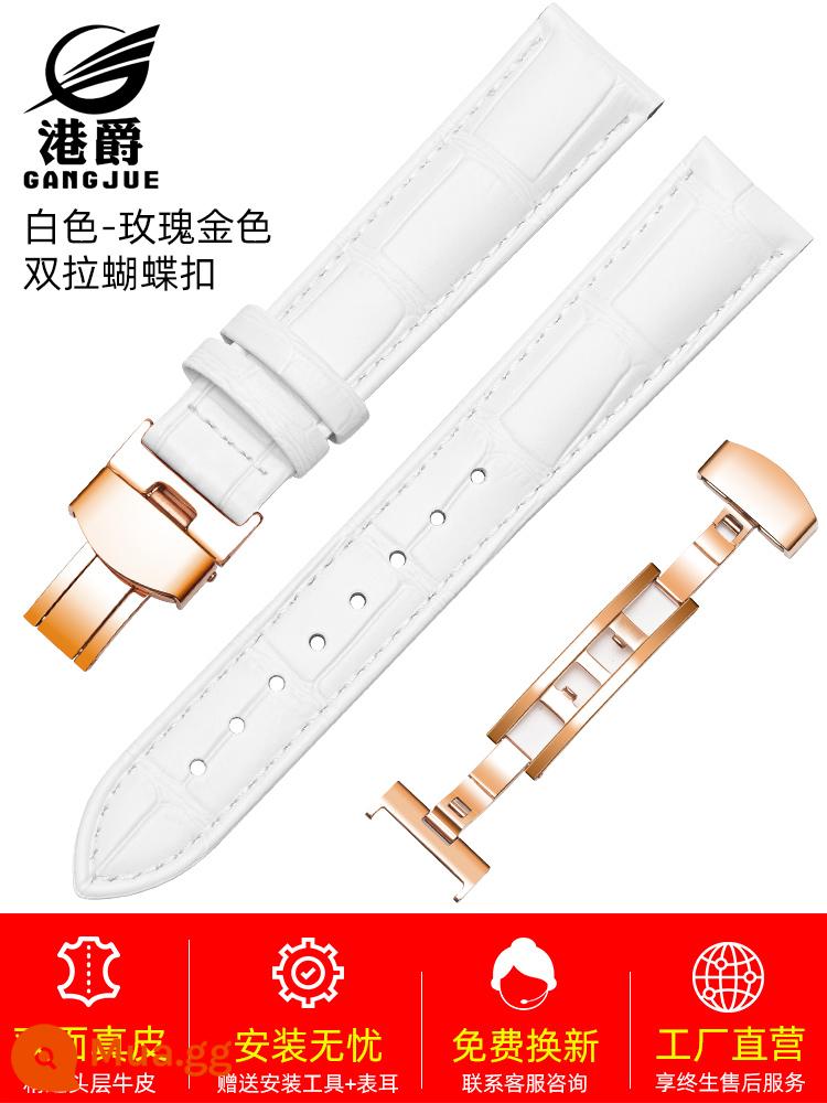 Dây đồng hồ Gangjue nữ dây da khóa bướm phù hợp với CASIO Longines Tissot dw Mido dây da bò nam - Khóa bướm đôi dây kéo màu trắng-vàng hồng ★ Đi kèm bảo hiểm vận chuyển + dụng cụ tháo lắp + bảo hành 180 ngày