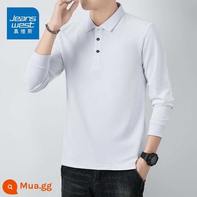 Quần Jeanswest Ice Silk Cổ Áo Mùa Hè 2023 Mới Áo Thun Nam Phần Mỏng Thoáng Mát Ve Áo Áo Thun Tay Ngắn - Trắng C [Tay dài]