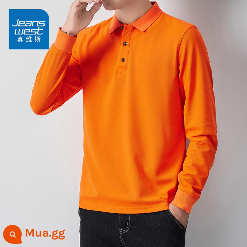 Quần Jeanswest Ice Silk Cổ Áo Mùa Hè 2023 Mới Áo Thun Nam Phần Mỏng Thoáng Mát Ve Áo Áo Thun Tay Ngắn - Cam C [Tay dài]