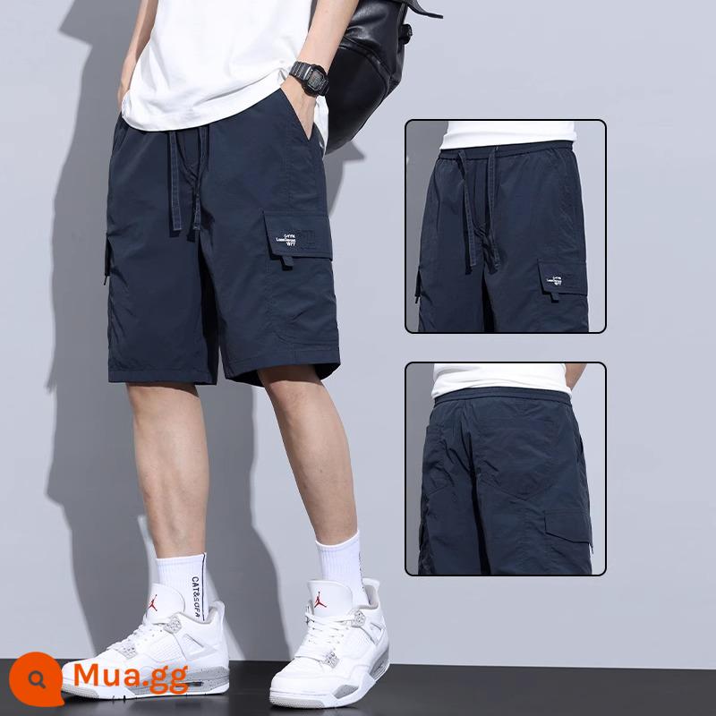 Jeanswest ice lụa yếm quần short nam mùa hè mỏng phần hợp thời trang thương hiệu rộng kích thước lớn nhanh khô thể thao giản dị quần năm điểm - xanh đậm