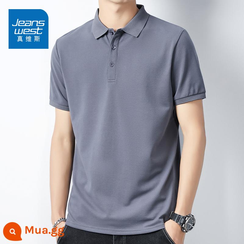 Quần Jeanswest Ice Silk Cổ Áo Mùa Hè 2023 Mới Áo Thun Nam Phần Mỏng Thoáng Mát Ve Áo Áo Thun Tay Ngắn - Xám đậm [Tay ngắn]