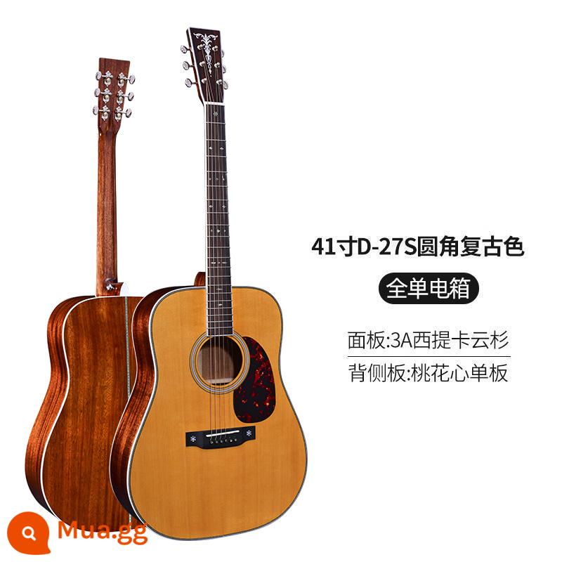 Chuyên nghiệp hơn cao cấp Watson thủ công full veneer đàn guitar veneer dân gian hộp điện đàn guitar acoustic 41 inch 40 inch fingerstyle - Hộp điện 41 inch D-27S góc tròn màu retro