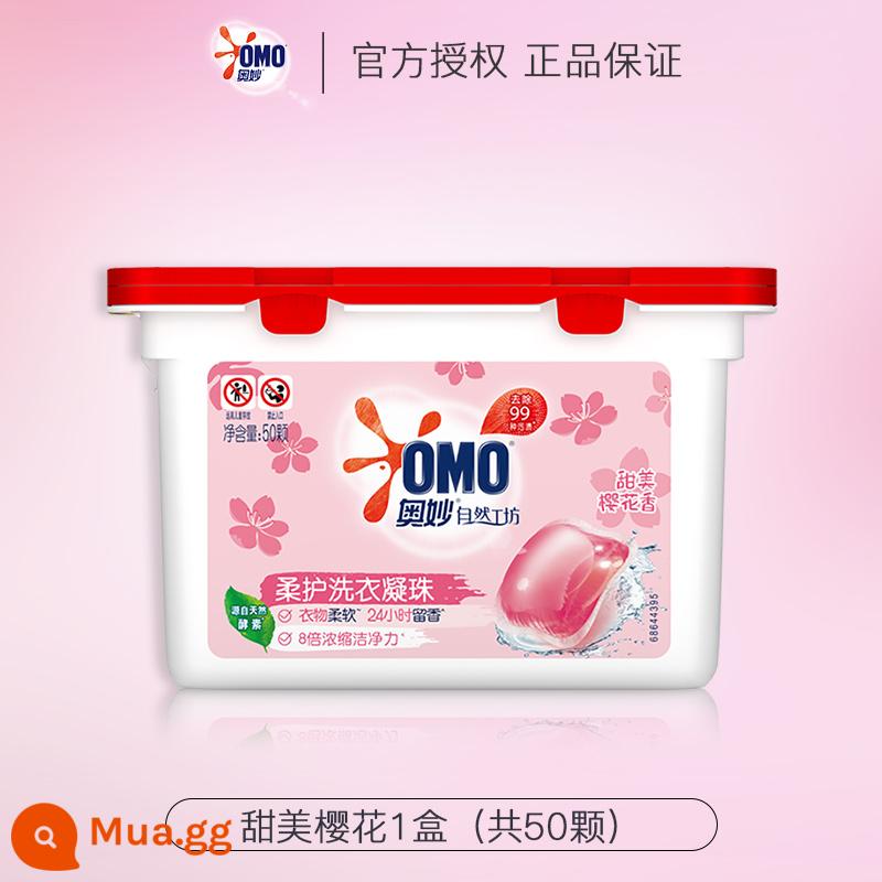 Nước giặt OMO Nước giặt đậm đặc Dew Ball Hương thơm bền lâu, diệt sạch vi khuẩn và ve 3 trong 1 Thương hiệu tích cực Official Flagship Store - 1 hộp hoa anh đào ngọt ngào (tổng cộng 50 chiếc) [❤Hương hoa anh đào❤].