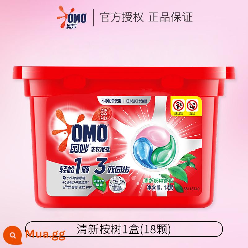 Nước giặt OMO Nước giặt đậm đặc Dew Ball Hương thơm bền lâu, diệt sạch vi khuẩn và ve 3 trong 1 Thương hiệu tích cực Official Flagship Store - 1 hộp khuynh diệp tươi (18 miếng)