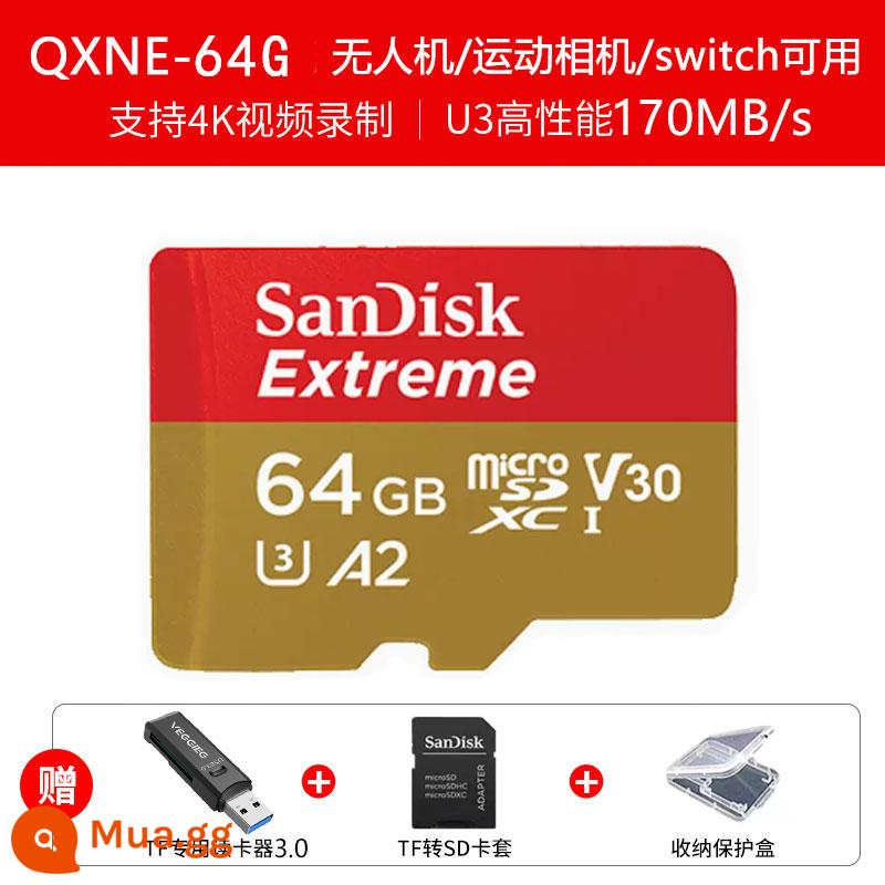 Thẻ Nhớ 64G Ống Kính Chụp Ảnh Giám Sát SanDisk SD Tốc Độ Cao Máy Bay Không Người Lái Fat32G Lái Xe Đầu Ghi Lưu Trữ Thẻ TF - Đầu đọc thẻ 64G+3.0 [Đặc biệt dành cho giám sát/máy bay không người lái/Camera hành động]