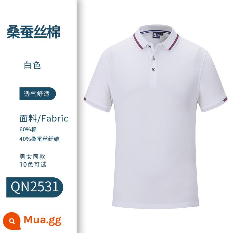 Quần áo làm việc tùy chỉnh áo sơ mi polo in logo ngắn tay áo thun làm việc quần áo làm việc quần áo văn hóa áo sơ mi làm việc quần áo thêu bông nguyên chất mùa hè - Trắng-QN2531#