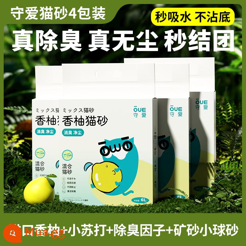 Đậu phụ Shouai cát khử mùi không bụi hỗn hợp đậu phụ kết tụ cát khoáng bentonite cát vệ sinh cho mèo 20 kg miễn phí vận chuyển - [Bán Chạy Phiên Bản Cao Cấp 4 Gói] Đậu Hũ Bưởi Loại A Nâng Cấp 1.5mm + Baking Soda Khử Mùi 6 Lần