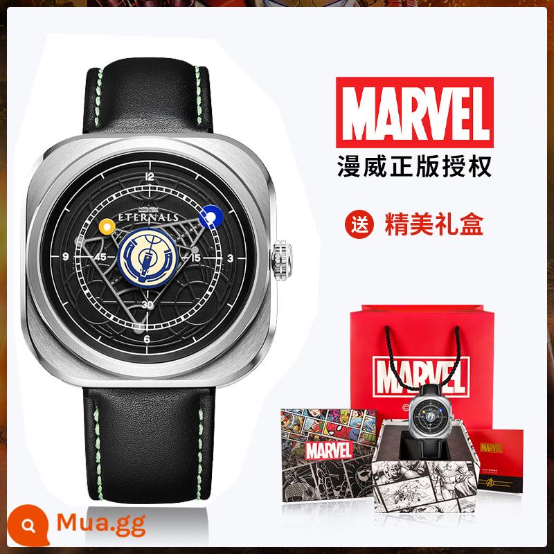 Đồng hồ đeo tay Marvel doanh nam xu hướng vĩnh cửu cơ vuông thương hiệu nổi tiếng xác thực học sinh trung học khái niệm lỗ sâu đồng hồ nam - đen