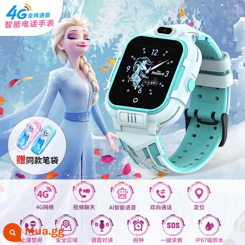 Đồng Hồ Điện Thoại Trẻ Em Disney Bé Gái Tiểu Học 4G Full Netcom Định Vị Thông Minh Bé Gái Frozen Aisha - Công chúa Elsa-Blue [với chức năng robot Baidu AL]