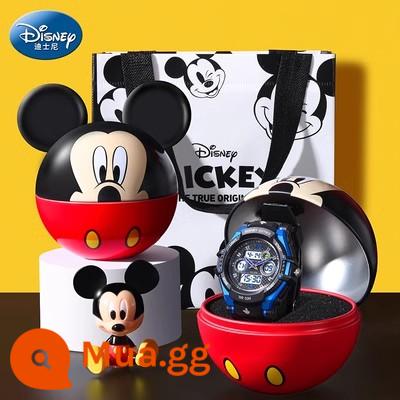 Đồng hồ trẻ em Disney cho bé trai và bé gái học sinh tiểu học chống thấm nước chỉ xem giờ kim thạch anh chuyển động điện tử - Màn hình kép cổ điển-màu xanh lớn