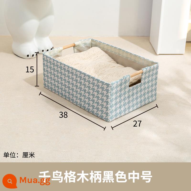 Vải Hộp Lưu Trữ Gấp Quần Áo Tổng Thể Tủ Houndstooth Đồ Lót Hoàn Thiện Rổ Ngăn Kéo Phong Cách Đồ Chơi Phòng Ngủ Phòng Khách Lưu Trữ Q - Tay cầm bằng gỗ Houndstooth màu xanh vừa