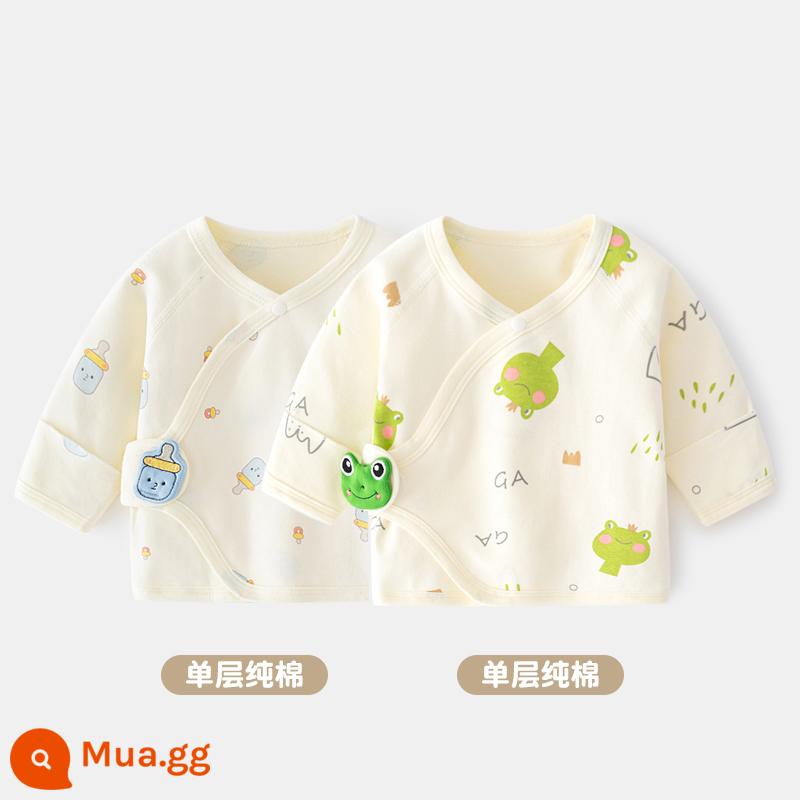 2 quần áo trẻ sơ sinh bé đầu cotton mùa xuân sơ sinh không xương nhà sư quần áo nửa lưng quần áo mùa xuân và mùa thu - Chai + Ếch