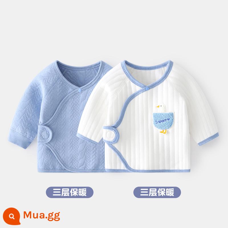 2 quần áo trẻ sơ sinh bé đầu cotton mùa xuân sơ sinh không xương nhà sư quần áo nửa lưng quần áo mùa xuân và mùa thu - Mây xanh + vịt