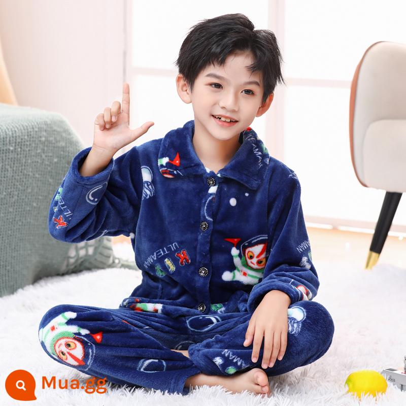 Bộ đồ ngủ lông cừu san hô trẻ em mùa thu đông flannel bé trai và bé gái phục vụ tại nhà phù hợp với bé trung và lớn - Flannel-0018 Flannel-Phi hành gia