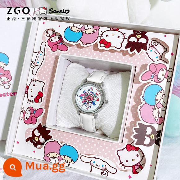 Zhenggang Zgox Sanrio đến để điều hành đồng hồ nữ giới Giáng sinh ánh sáng sang trọng xoay vòng nhỏ Quà tặng sinh viên - [Hộp quà Sanrio] Mẫu thắt lưng 2121-Vỏ bạc thắt lưng trắng