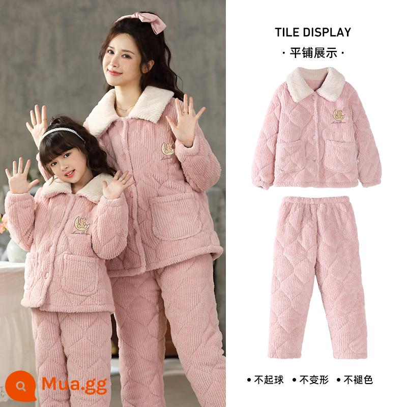 Bộ đồ ngủ trẻ em ba lớp chần bông mùa đông san hô dày flannel Plus lông cừu bé gái và bé gái quần áo mặc nhà mùa đông - Moon Bear-GB1458 Chăn bông ba lớp siêu dày