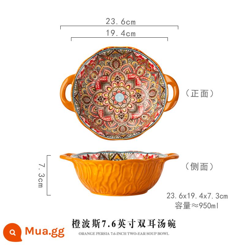 Bohemia Shuangto Soup Bowl Bowl Salad Ceramic Salad Bowl Bowl Bowl Bowling Cao Bàn nổi tiếng Bowlual Ramen Bowl - Bát súp đôi tai 7,6 inch màu cam Ba Tư