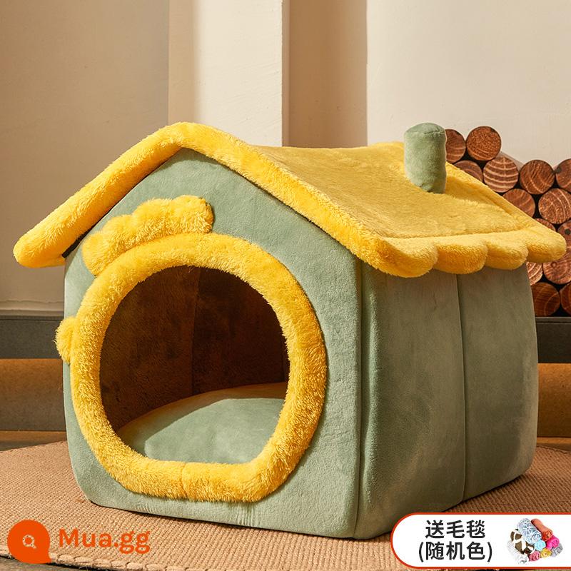 Cat West Four Seasons General House -type Bed House Biệt thự Đóng cửa mùa đông Đóng ấm Chó tổ chức nuôi thú cưng - Khủng Long Xanh [Gửi Chăn]