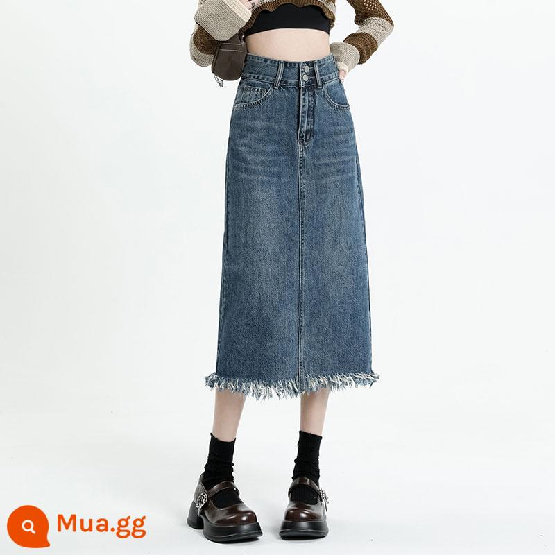 Váy Denim Phong Cách Retro Nữ Mùa Thu 2023 Dài Vừa Cao Cấp Gói Hông Váy Nàng Tiên Cá - 8212 màu xanh