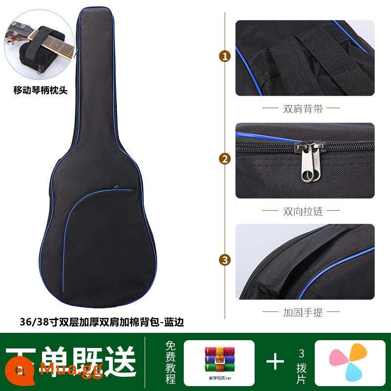 Đàn Guitar Túi 36-41 Inch Đàn Guitar Acoustic Ba Lô Cotton Dày Chống Sốc Vai Chống Va Chạm Túi Chống Nước Đàn Guitar Buổi Biểu Diễn túi - Model dày và nâng cấp 36/38 inch - cạnh xanh + đai ốc