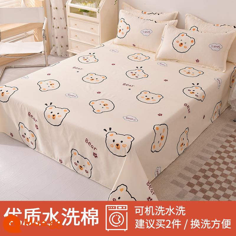 Tấm ga trải giường nhỏ tươi mát đơn mảnh mùa đông ký túc xá trẻ em 1,5m đơn cotton nguyên chất được giặt sạch chải chăn vỏ gối đơn bộ ba món - chú gấu hạnh phúc