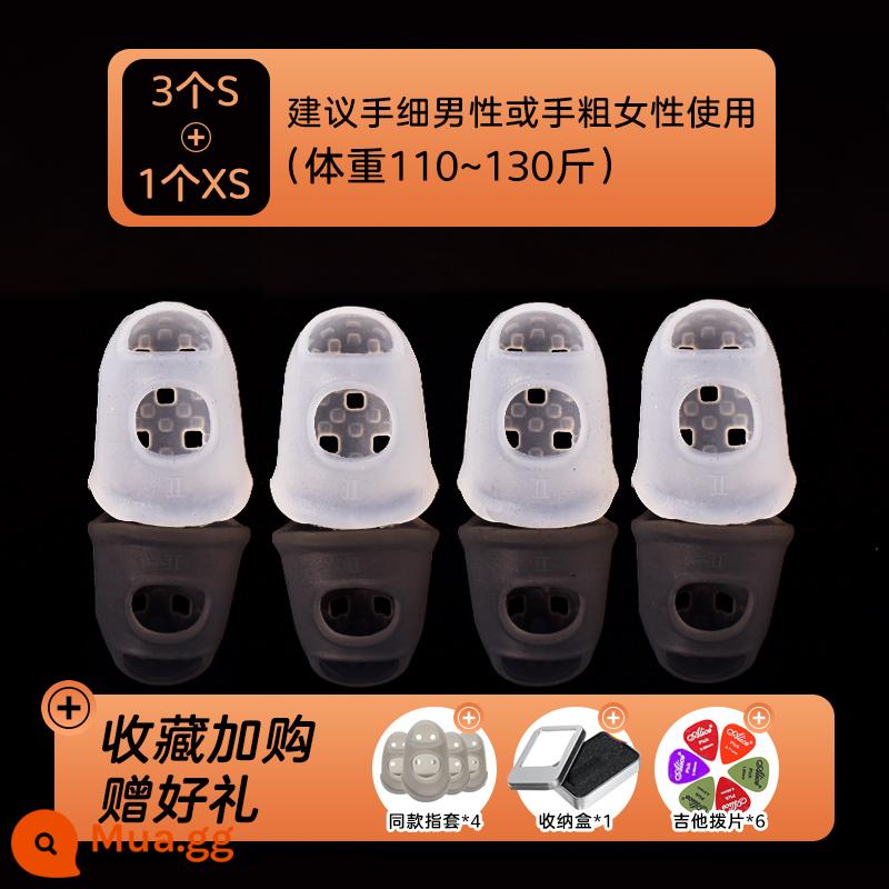 Đàn Guitar Ngón Tay Bao Silicone Đầu Ngón Tay Bao Ngón Tay Trái Đau Bảo Vệ Ngón Tay Bao Đàn Ukulele Pipa Phụ Trợ Hiện Vật Phụ Kiện - Gói quà tặng miễn phí đầu ngón tay silicon màu trắng trong suốt [S*3+XS*1]