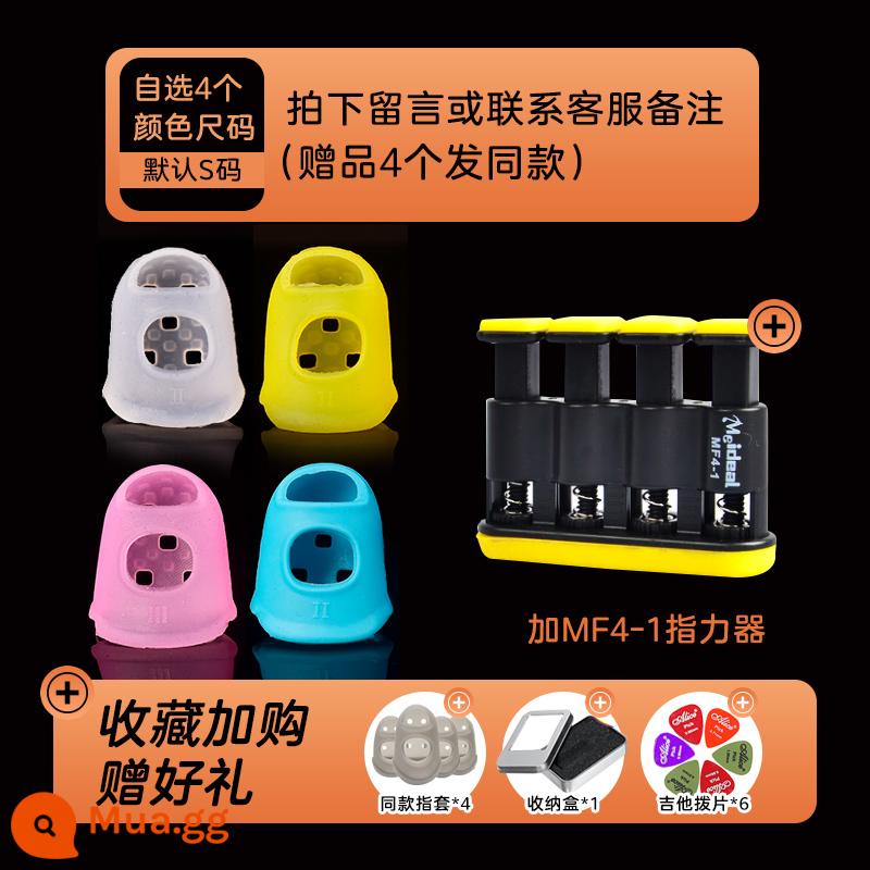 Đàn Guitar Ngón Tay Bao Silicone Đầu Ngón Tay Bao Ngón Tay Trái Đau Bảo Vệ Ngón Tay Bao Đàn Ukulele Pipa Phụ Trợ Hiện Vật Phụ Kiện - Chọn 4 size màu bất kỳ [vui lòng ghi chú size màu khi đặt hàng] + bấm ngón tay MF4-1