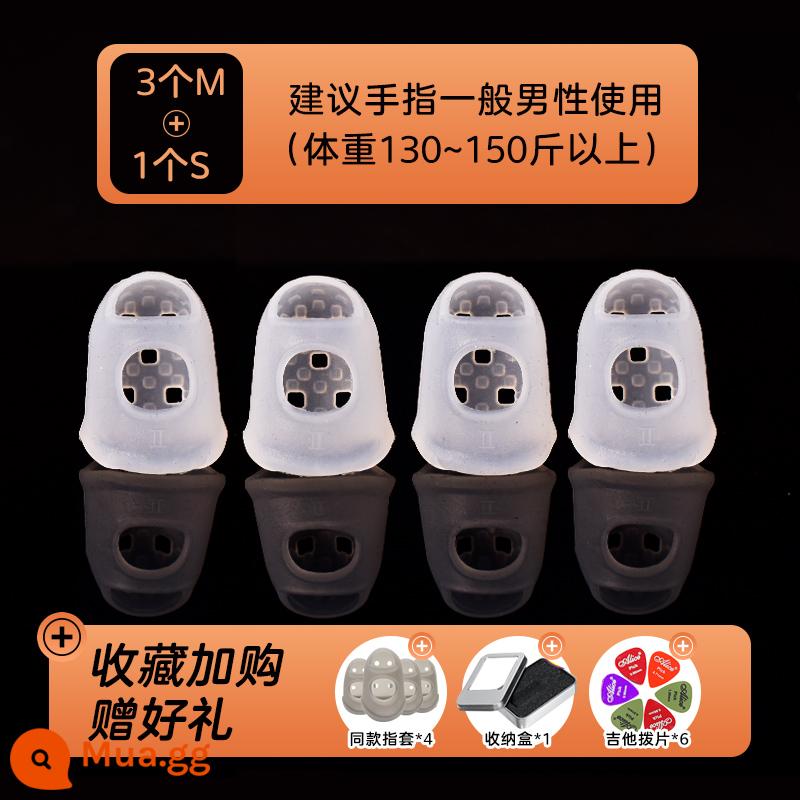 Đàn Guitar Ngón Tay Bao Silicone Đầu Ngón Tay Bao Ngón Tay Trái Đau Bảo Vệ Ngón Tay Bao Đàn Ukulele Pipa Phụ Trợ Hiện Vật Phụ Kiện - Gói quà tặng miễn phí đầu ngón tay silicon màu trắng trong suốt [M*3+S*1]