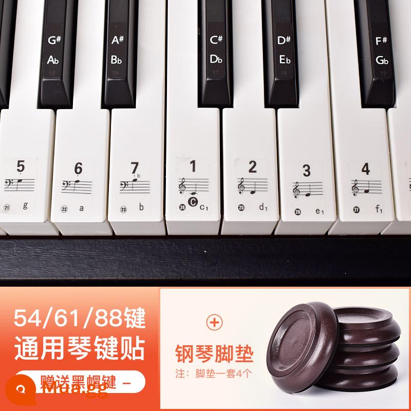 Miếng dán bàn phím đàn piano 88 phím 61 phím 54 phím đàn organ điện tử dành cho người lớn dành cho trẻ em ký hiệu năm dòng ký hiệu đơn giản miếng dán nút ghi chú - Miếng dán phím trong suốt loại phổ thông + Chân đàn piano bằng gỗ màu nâu nguyên khối [Hình dán phím màu đen miễn phí]