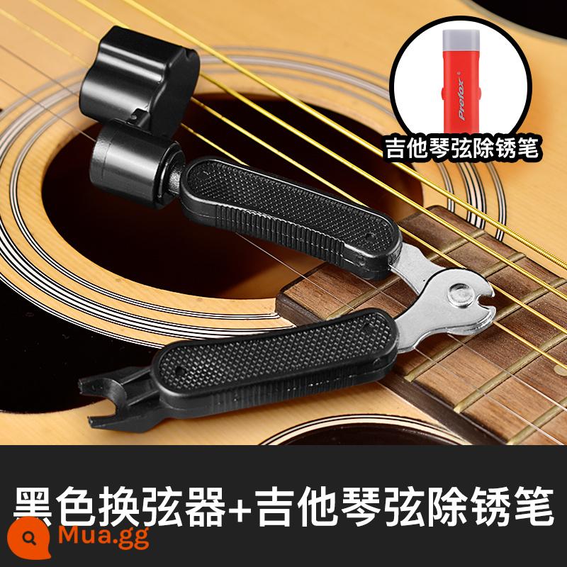 Guitar stringer Kìm cắt dây quanh co Dụng cụ thay dây đàn guitar 3 trong 1 dân gian acoustic guitar taper côn - Dụng cụ đổi dây màu đen + bút tẩy rỉ sét dây đàn guitar