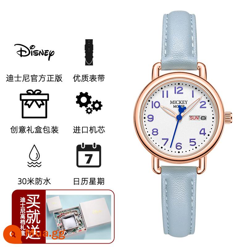 Đồng hồ Disney nữ học sinh cấp 2 nữ sinh cấp 2 2022 học sinh mới học sinh cấp 2 nữ chống nước đơn giản - Chữ xanh thắt lưng xanh [hộp quà vuông] món quà tuyệt vời nhất