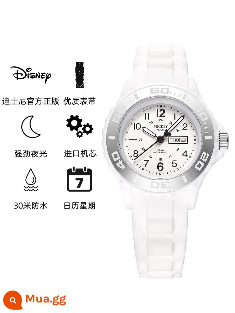 Đồng hồ Disney nữ học sinh cấp 2 2023 học sinh tiểu học mới học sinh cấp 2 đồng hồ điện tử chống nước bé gái - Dây đeo màu trắng Angel mềm mại và không gây kích ứng tay