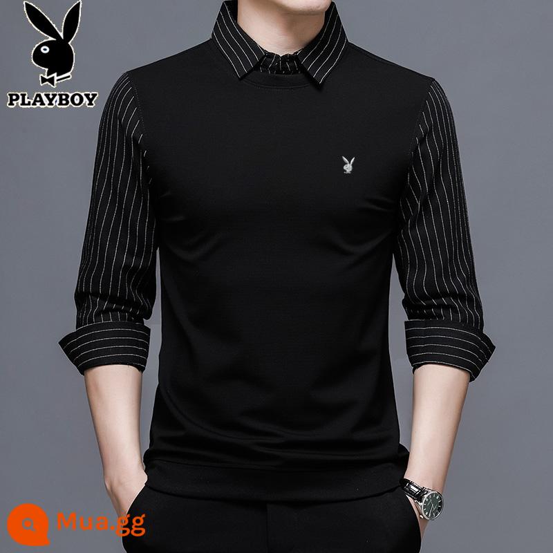 Playboy giả hai mảnh áo nhung nam mùa thu và mùa đông mới nóng cotton cotton dày đàn ông - [Xuân Thu] 5865 đen