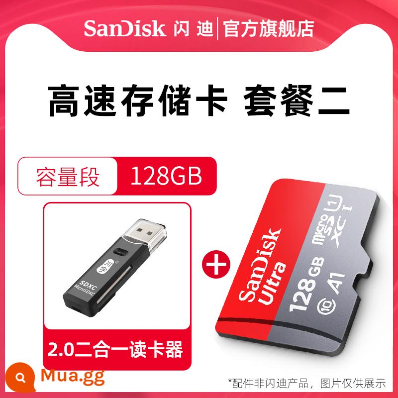 SanDisk flagship store 128g thẻ nhớ điện thoại di động tf thẻ nhớ đa năng thẻ micro sd chuyển đổi thẻ tốc độ cao - Thẻ đỏ xám 128G 140MB/s + đầu đọc thẻ đa năng