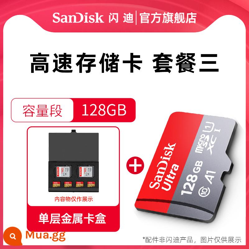 SanDisk flagship store 128g thẻ nhớ điện thoại di động tf thẻ nhớ đa năng thẻ micro sd chuyển đổi thẻ tốc độ cao - Hộp đựng thẻ kim loại một lớp màu đỏ và xám 128G 140M/S+