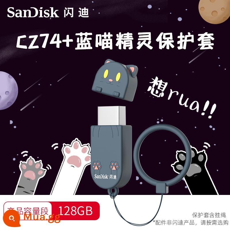 SanDisk Flagship Store 64G Móng Vuốt Mèo U Đĩa 128G Chính Thức Chính Hãng Hoạt Hình Bảo Vệ Cô Gái Dung Lượng Lớn USB Ổ Đĩa Flash - 128G+Yêu Tinh Mèo Đen