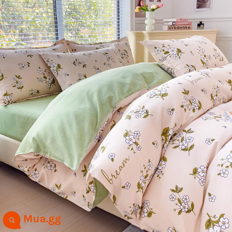 Bộ bốn món bằng cotton 100 tấm trải giường bằng vải cotton nguyên chất Bộ ba món sinh viên ký túc xá bốn mùa bốn mùa chăn ga gối đệm đơn giản thân thiện với da 3 - Hoa MSY đang nở rộ