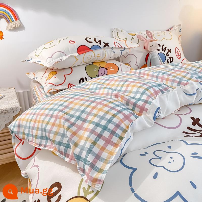 Bộ bốn món bằng cotton 100 tấm trải giường bằng vải cotton nguyên chất Bộ ba món sinh viên ký túc xá bốn mùa bốn mùa chăn ga gối đệm đơn giản thân thiện với da 3 - Vương quốc Ánh Dương MSY