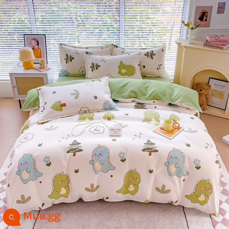 Bộ bốn món bằng cotton 100 tấm trải giường bằng vải cotton nguyên chất Bộ ba món sinh viên ký túc xá bốn mùa bốn mùa chăn ga gối đệm đơn giản thân thiện với da 3 - Lời thú tội khủng long MSY