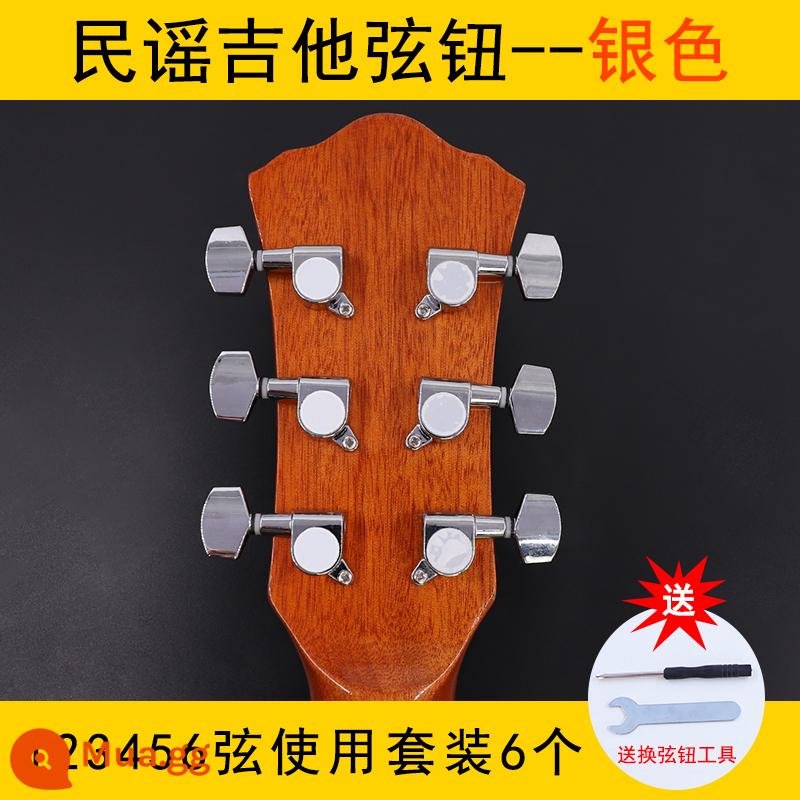 Qingge XN06 Dân Gian Đàn Guitar Núm Chỉnh Núm Chỉnh Trục Bạc Dây Đàn Guitar Bằng Gỗ Xoắn Cuốn Gọn Kèm Theo Đầy Đủ Núm Chỉnh - Bộ 6 bộ chỉnh đàn guitar dân gian màu bạc (đi kèm tuốc nơ vít + cờ lê)