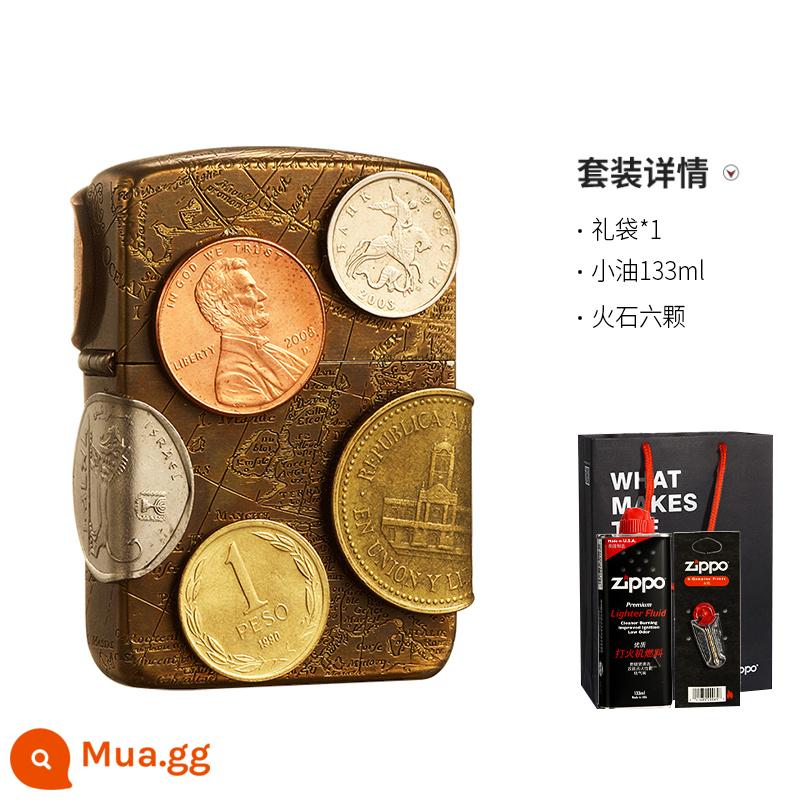 Bật lửa Zippo chính thức ban đầu chính hãng 1941 khắc lại đồng xu miếng dán tem bộ sưu tập kho báu thế giới dầu hỏa chống gió - Thế giới kho báu [Bộ sử dụng cá nhân]